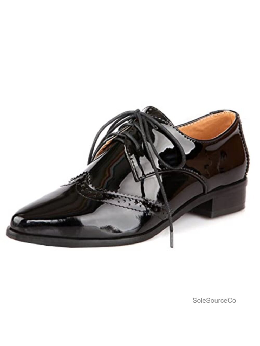 Women's Patent Leather Pointed Toe Low Heel Lace Up Oxfords Wingtip Brogues